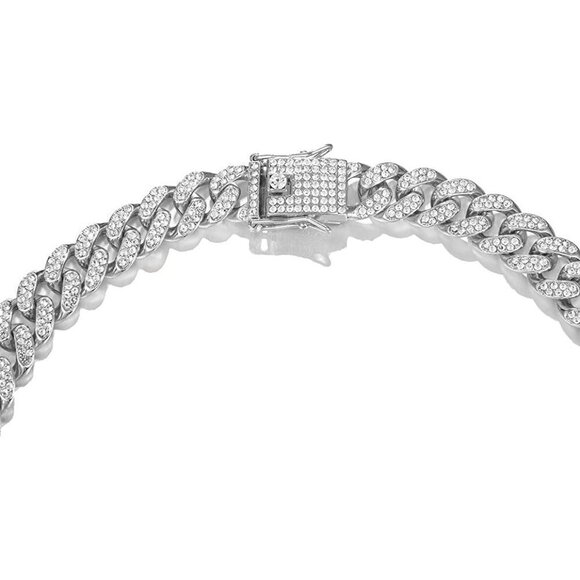 NECKLACE 18k white gold diamond cut cuban link chain stainless steel jewelry NWT - Picture 4 of 9